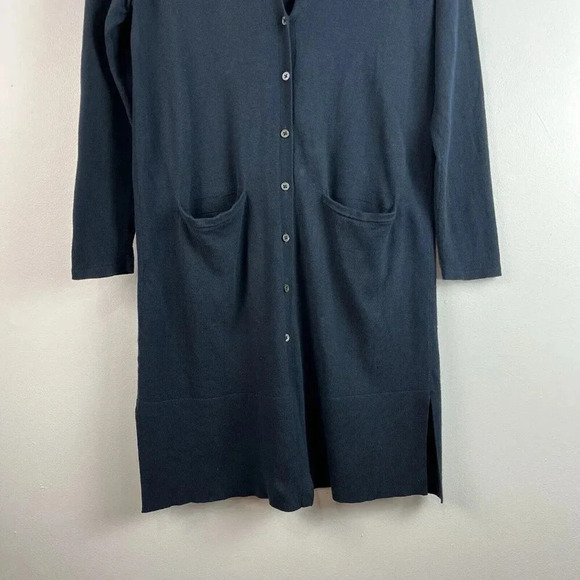 J. Jill V-neck Button Front Cardigan Duster Womens‎ S Navy Blue Long Sleeve - Picture 2 of 11